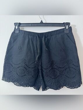 High-Waist Black Eyelet Lace-Trim Shorts